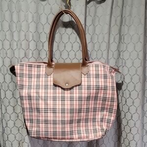 Plaid Pink and Brown Women's Tote Bag